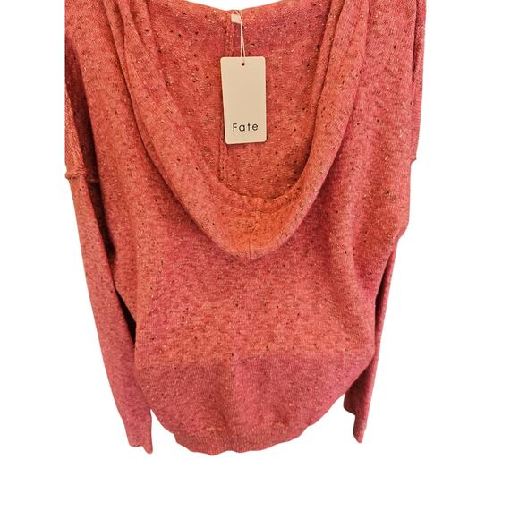 NWT Fate Pink Oversized Hooded Speckled Pull Over Pom Pom knit sweater M winter - Picture 3 of 8